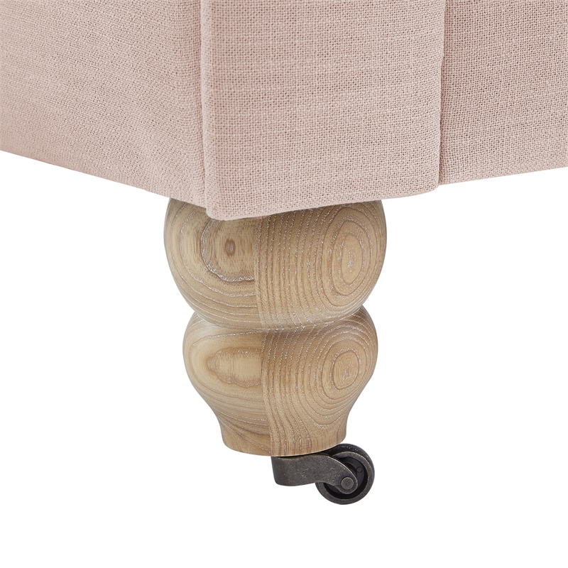 Londynn Sofa Pink Linen Button Tufted Rolled Arm Sinuous Springs