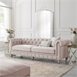 Londynn Sofa Pink Linen Button Tufted Rolled Arm Sinuous Springs
