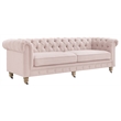 Londynn Sofa Pink Linen Button Tufted Rolled Arm Sinuous Springs