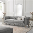 Londynn Sofa Light Grey Linen Button Tufted Rolled Arm Sinuous Springs
