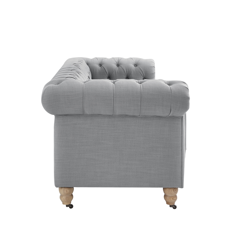 Londynn Sofa Light Grey Linen Button Tufted Rolled Arm Sinuous Springs