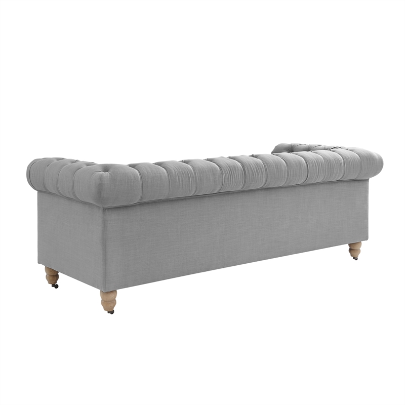 Londynn Sofa Light Grey Linen Button Tufted Rolled Arm Sinuous Springs