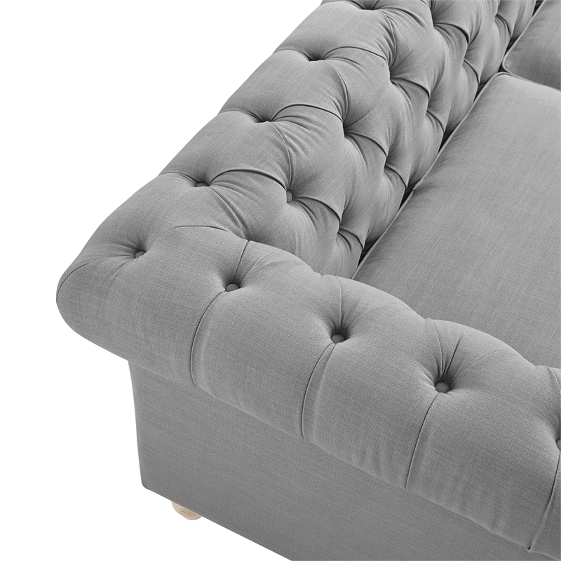 Londynn Sofa Light Grey Linen Button Tufted Rolled Arm Sinuous Springs