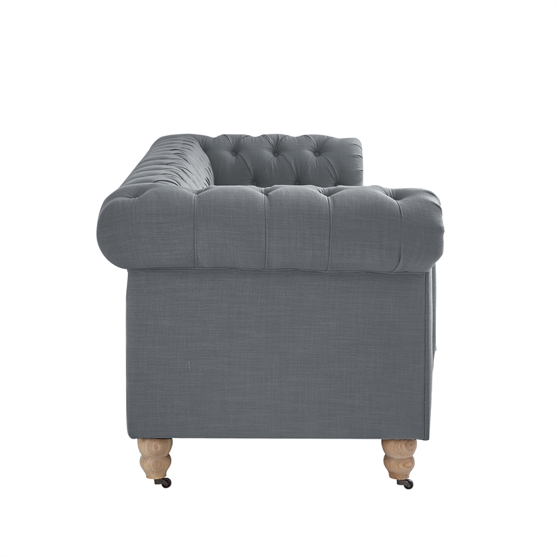 Londynn Sofa Dark Grey Linen Button Tufted Rolled Arm Sinuous Springs
