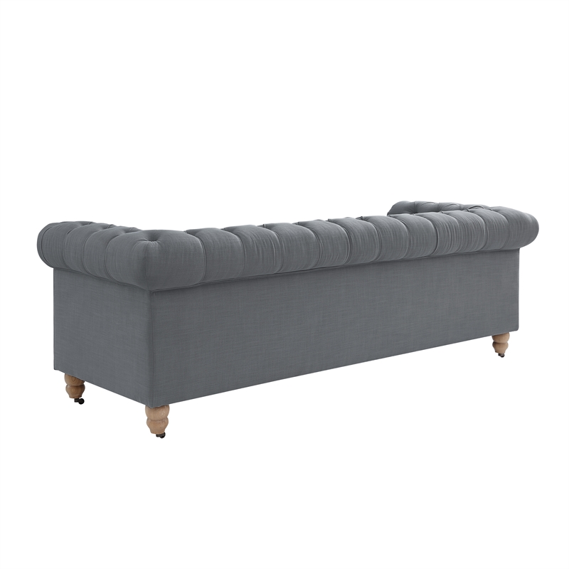 Londynn Sofa Dark Grey Linen Button Tufted Rolled Arm Sinuous Springs