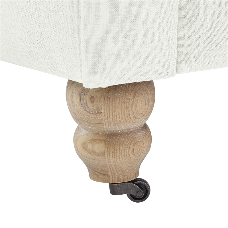 Londynn Sofa Cream White Fabric Linen Button Tufted Rolled Arm Sinuous Springs
