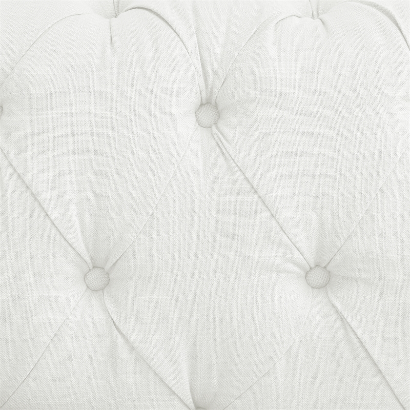 Londynn Sofa Cream White Fabric Linen Button Tufted Rolled Arm Sinuous Springs