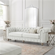 Londynn Sofa Cream White Fabric Linen Button Tufted Rolled Arm Sinuous Springs