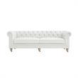 Londynn Sofa Cream White Fabric Linen Button Tufted Rolled Arm Sinuous Springs