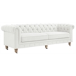Londynn Sofa Cream White Fabric Linen Button Tufted Rolled Arm Sinuous Springs