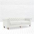 Londynn Sofa Cream White Fabric Linen Button Tufted Rolled Arm Sinuous Springs