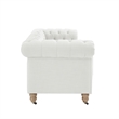 Londynn Sofa Cream White Fabric Linen Button Tufted Rolled Arm Sinuous Springs