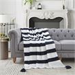 Viola Navy Acrylic 50x60 Inches 4 Corner Tassel Stripe Knit Throw Blanket