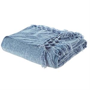 Derick Blue Polyester 50x60 Inches Chenille Tassel Knit Throw Blanket