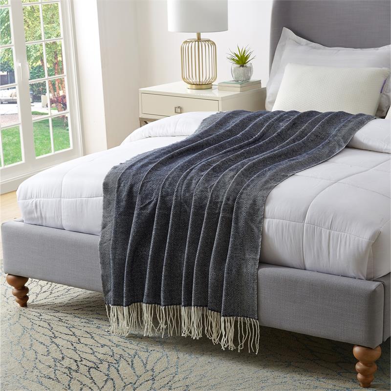 Nalani Navy Acrylic 50x60 Inches Faux Cashmere Fringe Throw Blanket