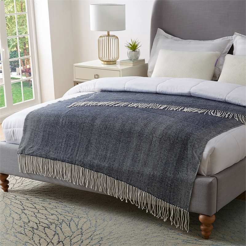 Nalani Navy Acrylic 50x60 Inches Faux Cashmere Fringe Throw Blanket