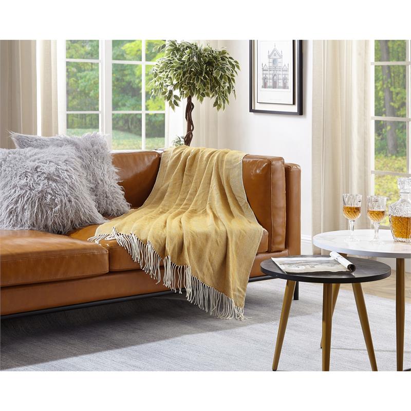 Nalani Yellow Acrylic 50x60 Inches Faux Cashmere Fringe Throw Blanket