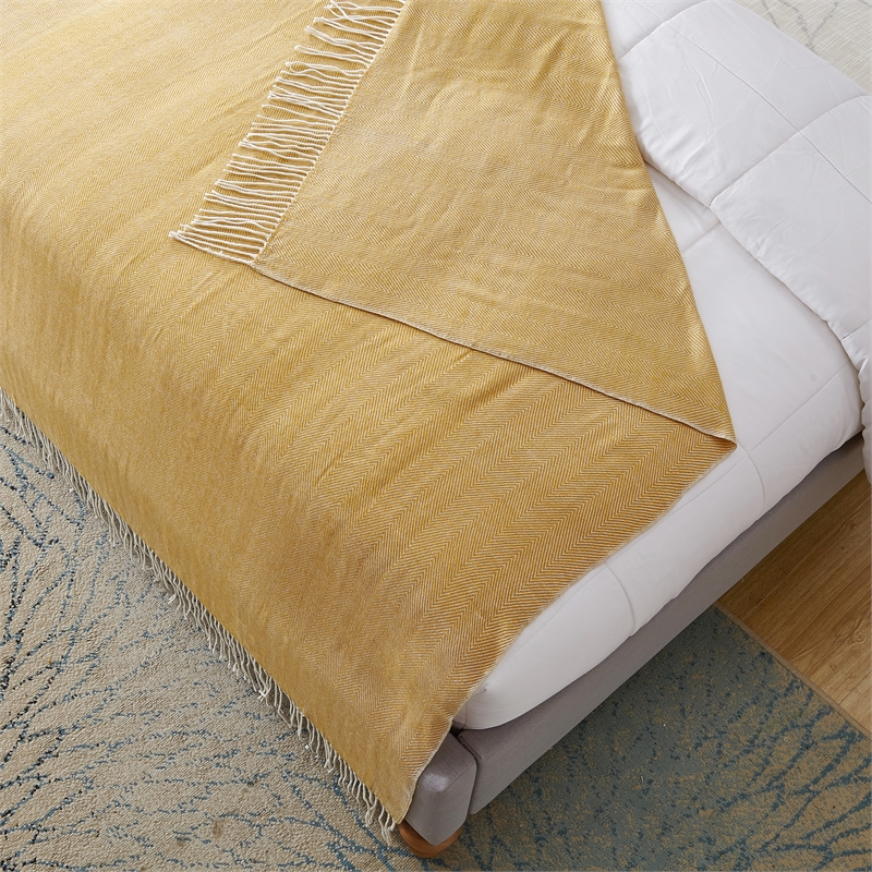 Nalani Yellow Acrylic 50x60 Inches Faux Cashmere Fringe Throw Blanket