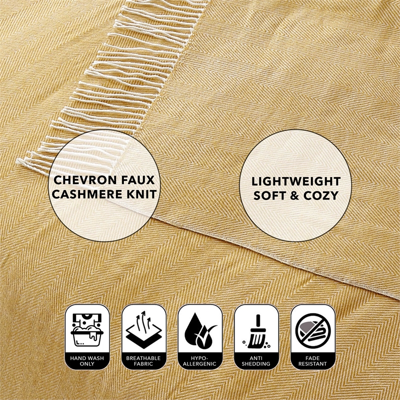 Nalani Yellow Acrylic 50x60 Inches Faux Cashmere Fringe Throw Blanket