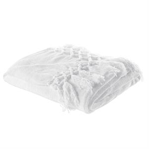 Derick White Polyester 50x60 Inches Chenille Tassel Knit Throw Blanket