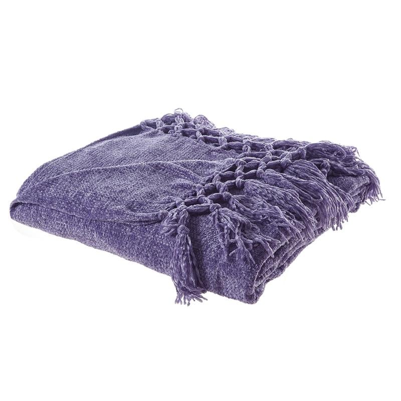 Derick Purple Polyester 50x60 Inches Chenille Tassel Knit Throw Blanket