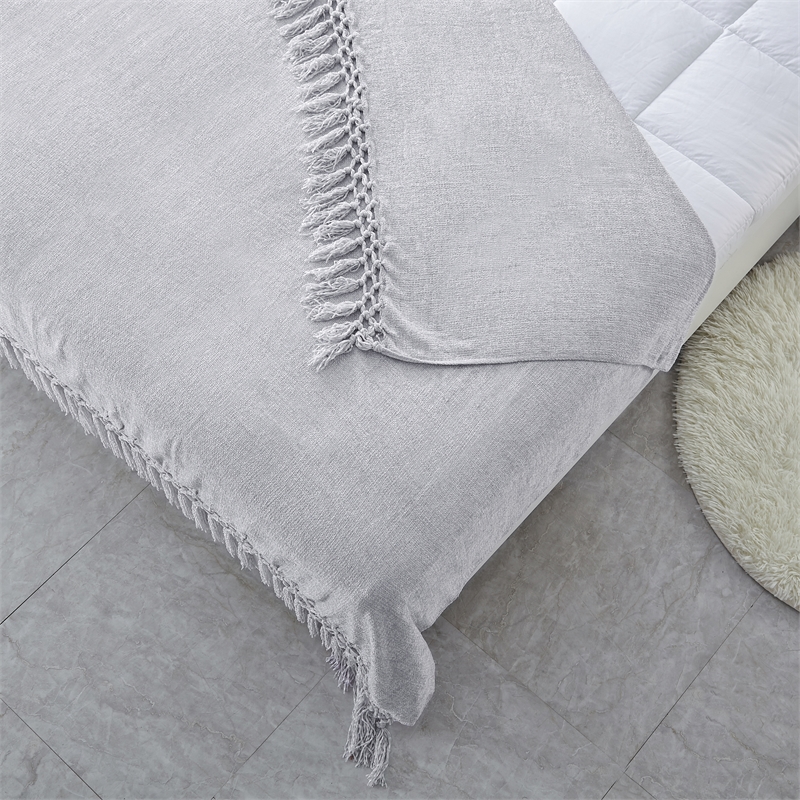 Derick  Grey Polyester 50x60 Inches Chenille Tassel Knit Throw Blanket