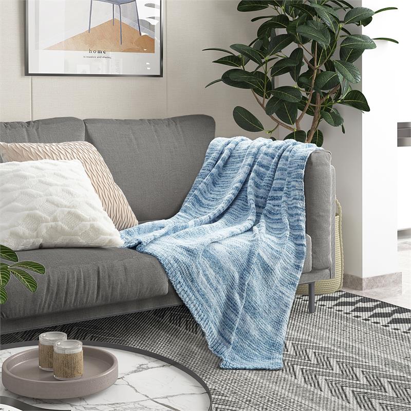 Mayra Navy Polyester 50x60 Inches Space Dye Chenille Cozy and Lightweight Throw