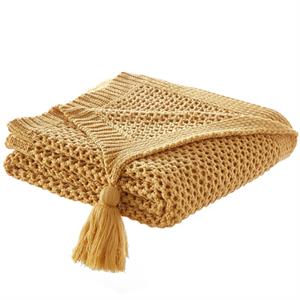 Margo Yellow Acrylic 50x60 Inches Wool-like 4 Corner Tassel Knit Throw Blanket