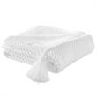 Margo White Acrylic 50x60 Inches Wool-like 4 Corner Tassel Knit Throw Blanket