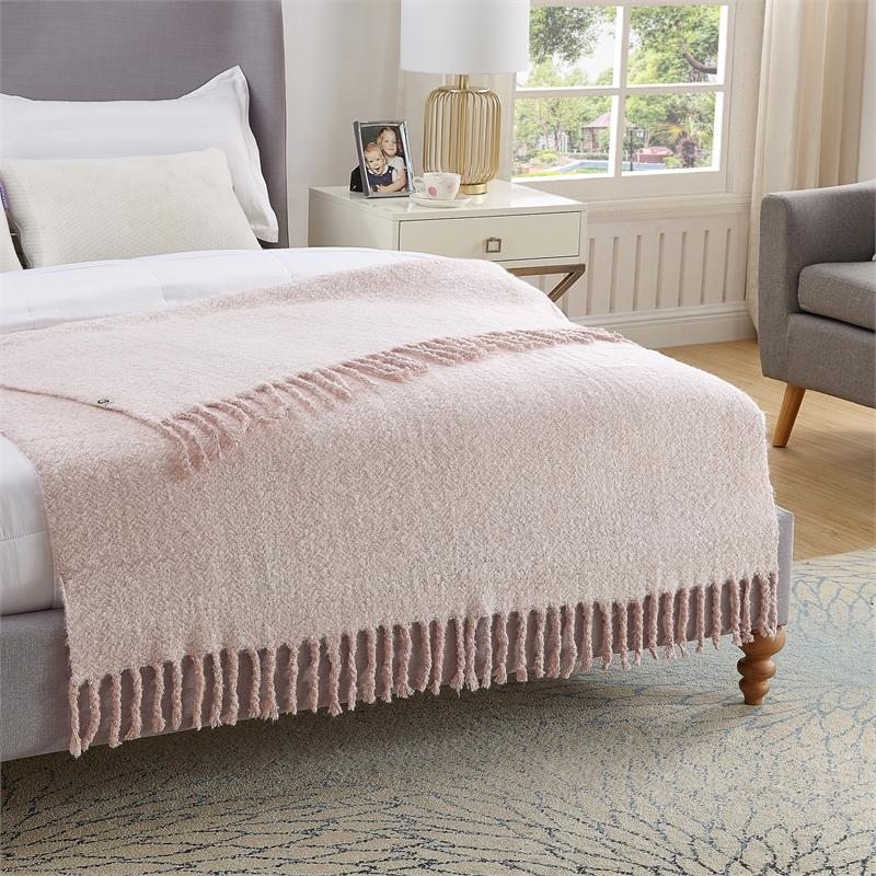 Krish  Blush Acrylic 50x60 Inches Faux Mohair Tassels Knit Throw Blanket