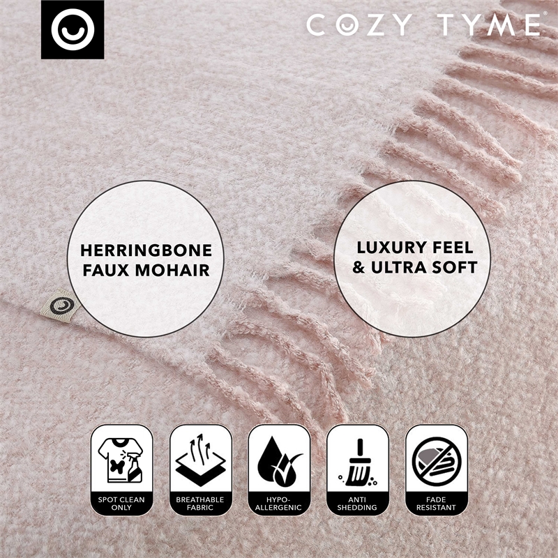 Krish  Blush Acrylic 50x60 Inches Faux Mohair Tassels Knit Throw Blanket