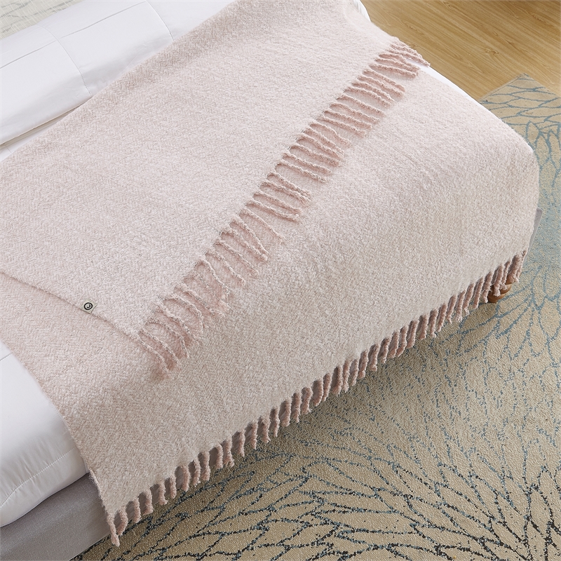 Krish  Blush Acrylic 50x60 Inches Faux Mohair Tassels Knit Throw Blanket