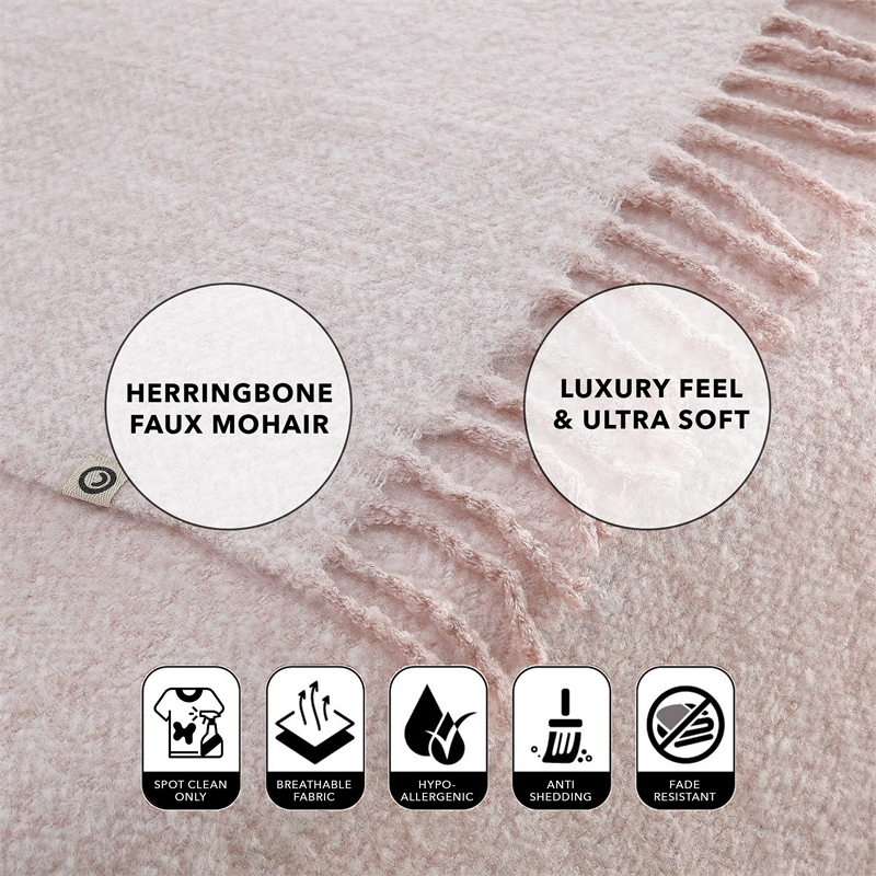 Krish  Blush Acrylic 50x60 Inches Faux Mohair Tassels Knit Throw Blanket