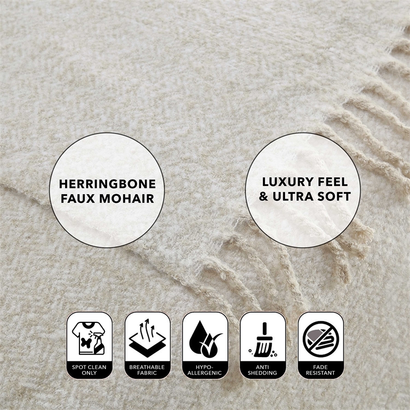 Krish Sand Acrylic 50x60 Inches Faux Mohair Tassels Knit Throw Blanket