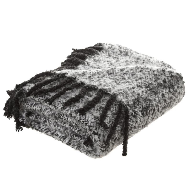 Krish Black Acrylic 50x60 Inches Faux Mohair Tassels Knit Throw Blanket