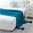 Margo Teal Acrylic 50x60 Inches Wool-like 4 Corner Tassel Knit Throw Blanket