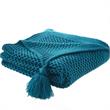 Margo Teal Acrylic 50x60 Inches Wool-like 4 Corner Tassel Knit Throw Blanket
