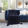 Margo Navy Acrylic 50x60 Inches Wool-like 4 Corner Tassel Knit Throw Blanket