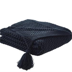 Margo Navy Acrylic 50x60 Inches Wool-like 4 Corner Tassel Knit Throw Blanket