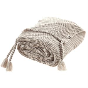 Tianna Sand Acrylic 50x60 Inches Wool-like Tassels Knit Throw Blanket