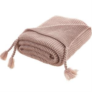 Tianna Blush Acrylic 50x60 Inches Wool-like Tassels Knit Throw Blanket