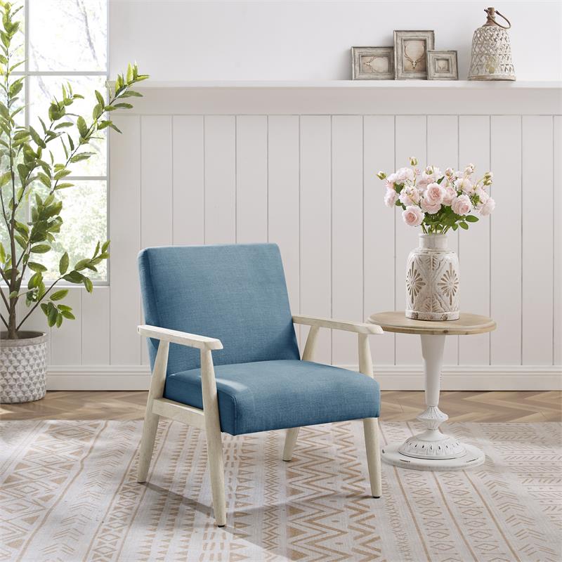Alton Armchair Light Blue/Cream Linen Upholstered Square Arms