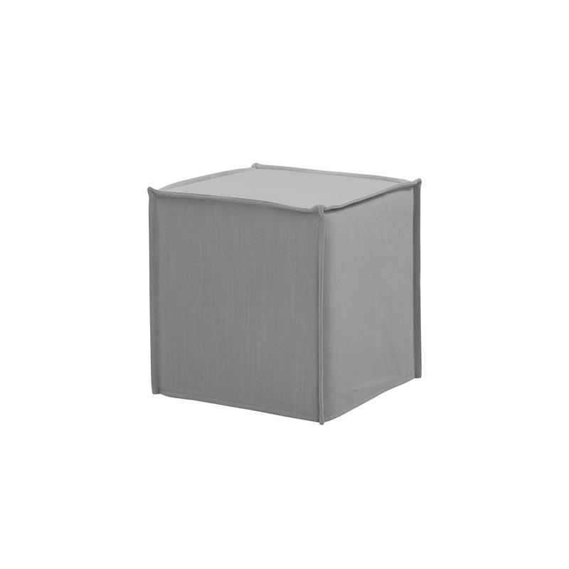 Capri  Ottoman  Light  Gray Linen  Upholstered  Piping  Accents
