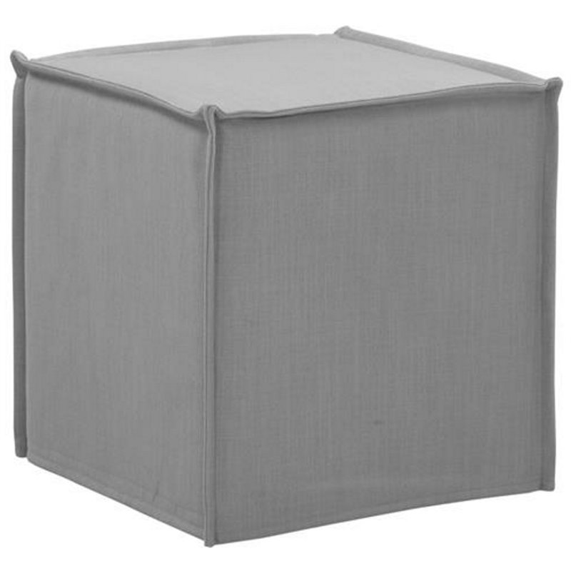 Capri  Ottoman  Light  Gray Linen  Upholstered  Piping  Accents