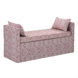 Yazmin Bench Paisley Red Linen Upholstered Piping Details