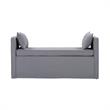 Yazmin  Bench  Light  Gray  Linen  Upholstered  Piping  Details