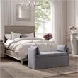 Yazmin  Bench  Light  Gray  Linen  Upholstered  Piping  Details
