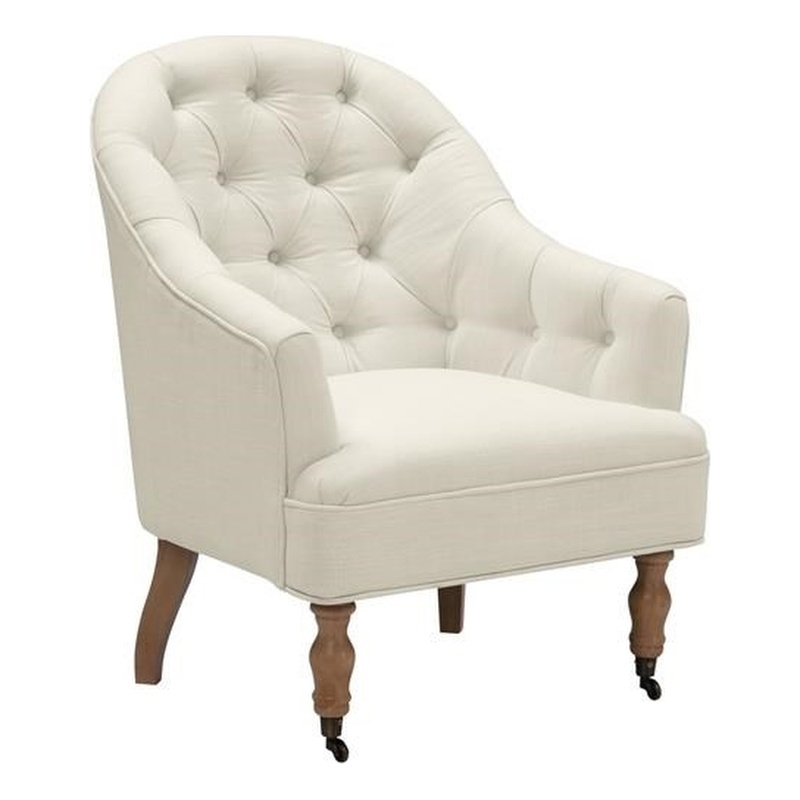 Jamiyah  Accent  Chair  Cream  White  Linen  Upholstered  Curved  Back