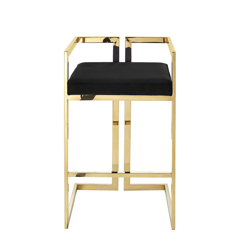 Kamiya Bar Stool Black/Gold Velvet  Geometric Frame Upholstered