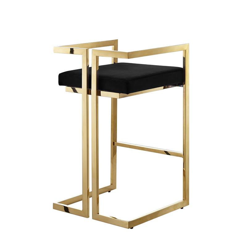 Kamiya Bar Stool Black/Gold Velvet  Geometric Frame Upholstered